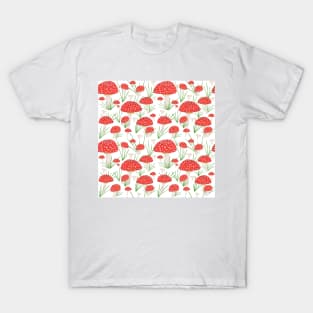 Red Fly Agaric Mushroom and Grass T-Shirt